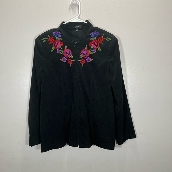 Elementz Women’s Western Style Black Faux Suede Floral Embroidered Blazer Jacket - Picture 3 of 12